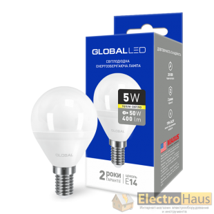 LED лампа GLOBAL G45 F 5W теплый свет E14 (1-GBL-143)